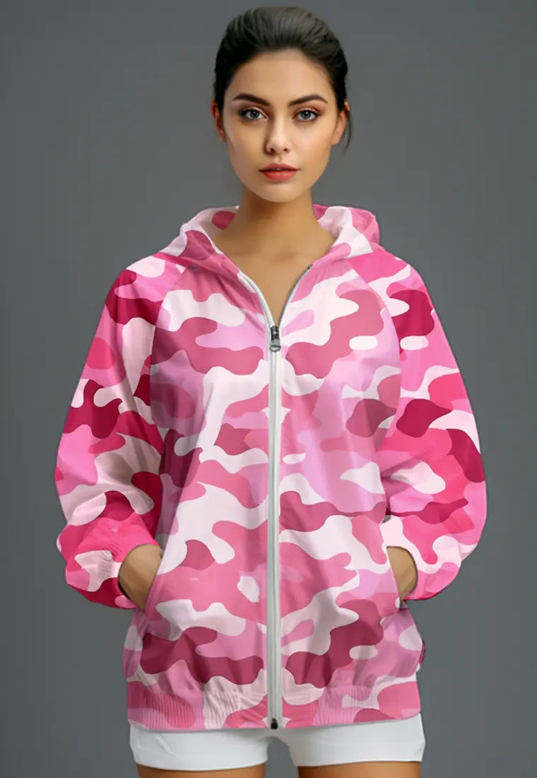 LSC78 CJK Jaket Olahraga Parasut Wanita Waterproof Motif "pink camo" warna warni