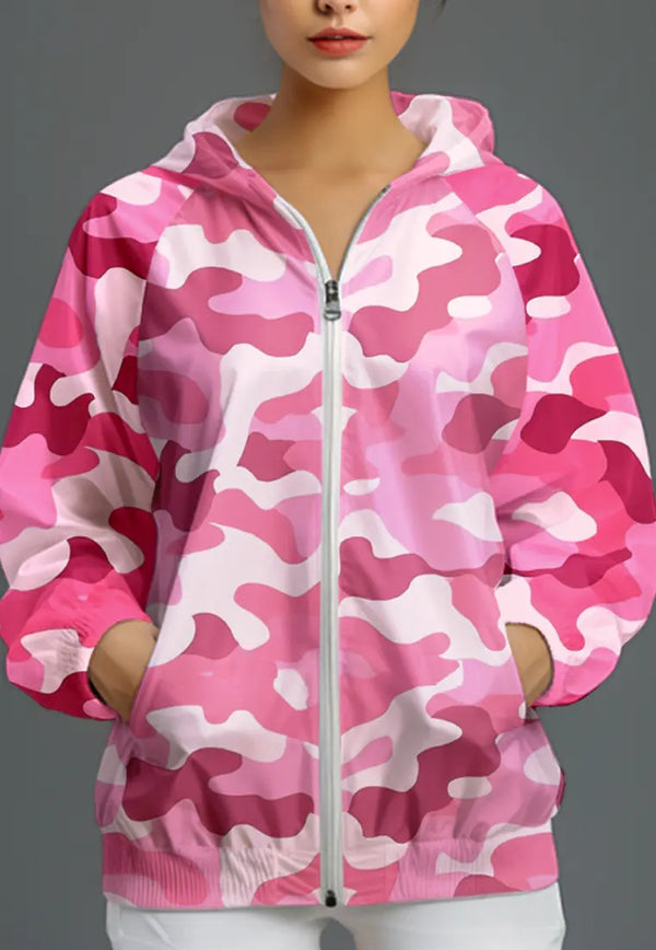 LSC78 CJK Jaket Olahraga Parasut Wanita Waterproof Motif "pink camo" warna warni