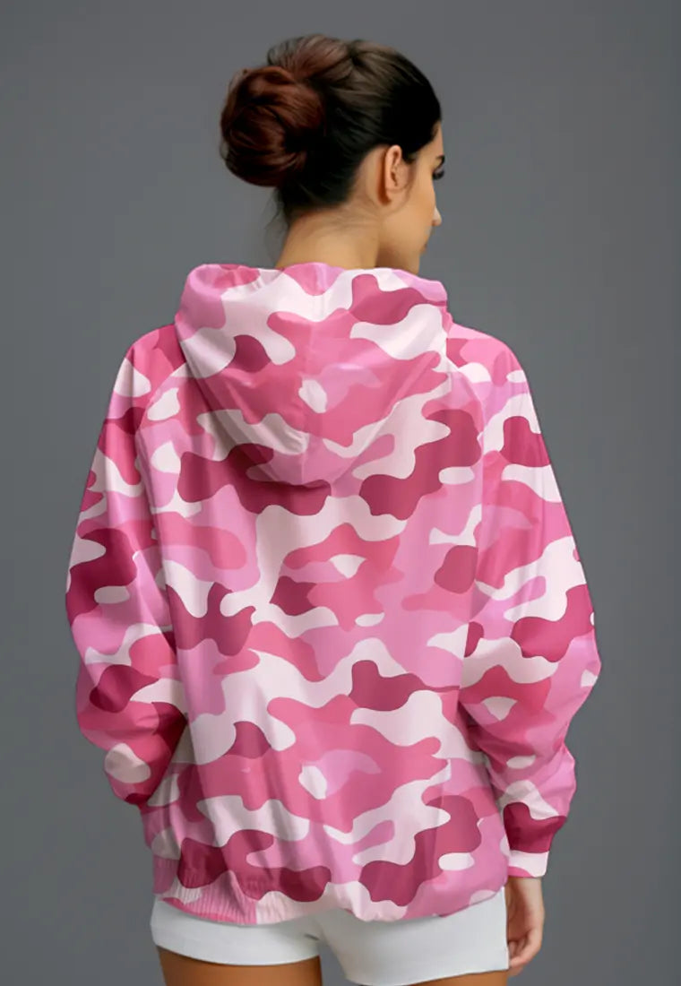 LSC78 CJK Jaket Olahraga Parasut Wanita Waterproof Motif "pink camo" warna warni