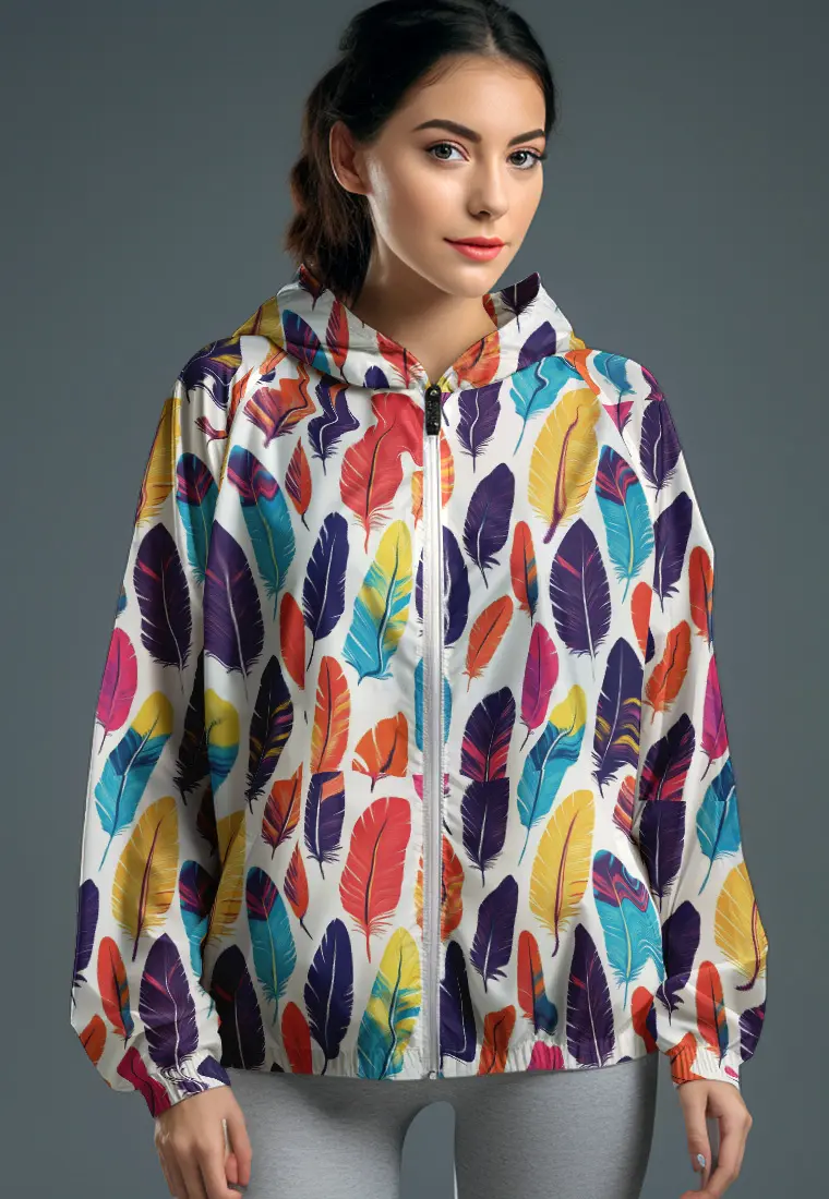 LSD30 Jaket Motif Keren Olahraga Parasut "colorful feather" putih multicolor