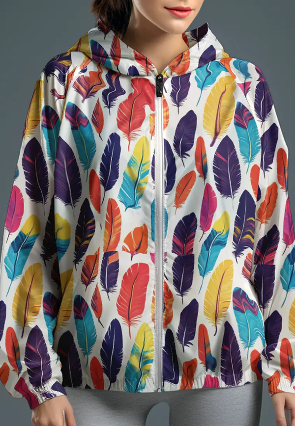 LSD30 Jaket Motif Keren Olahraga Parasut "colorful feather" putih multicolor