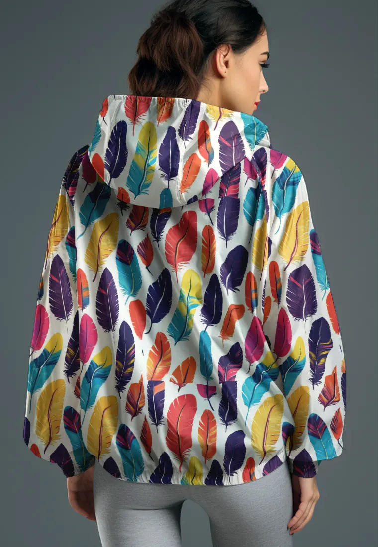 LSD30 Jaket Motif Keren Olahraga Parasut "colorful feather" putih multicolor