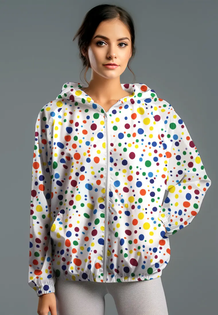 LSD31 Jaket Motif Keren Olahraga Parasut "colorful polkadots" putih multicolor