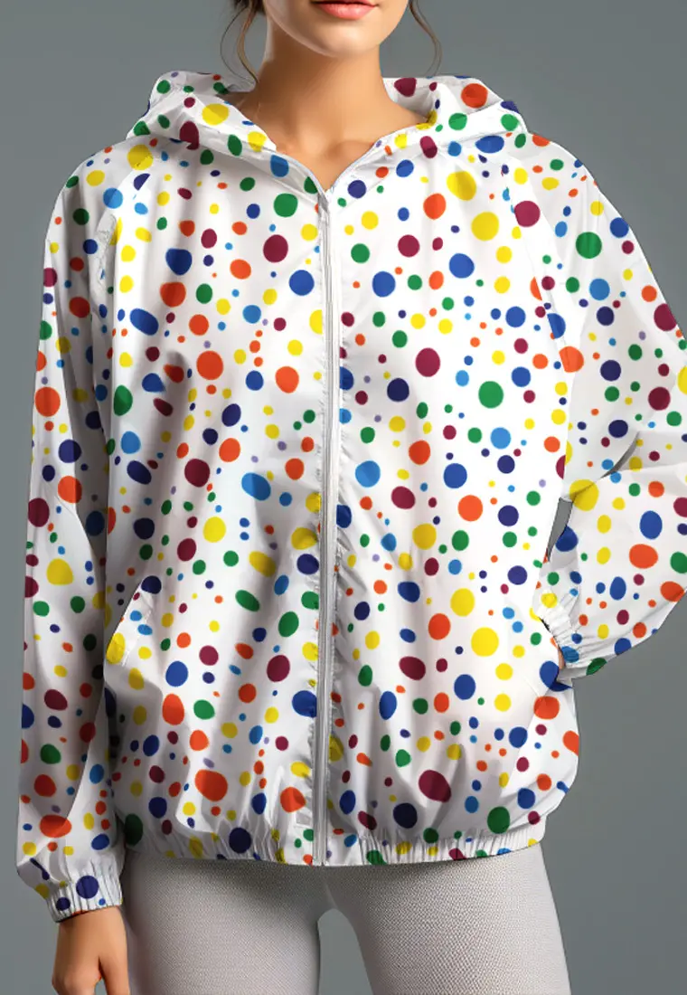 LSD31 Jaket Motif Keren Olahraga Parasut "colorful polkadots" putih multicolor