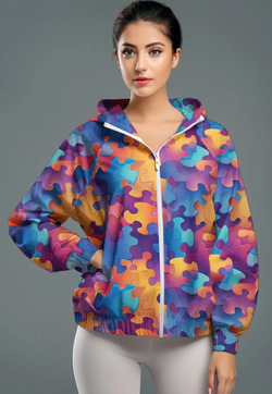 LSD33 Jaket Motif Keren Olahraga Parasut "colorful puzzle" putih multicolor