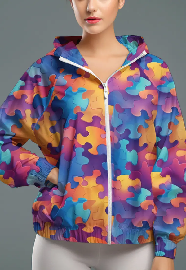 LSD33 Jaket Motif Keren Olahraga Parasut "colorful puzzle" putih multicolor