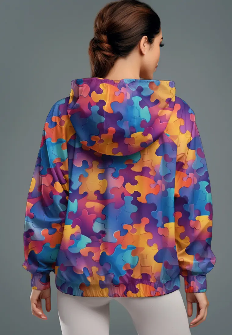 LSD33 Jaket Motif Keren Olahraga Parasut "colorful puzzle" putih multicolor