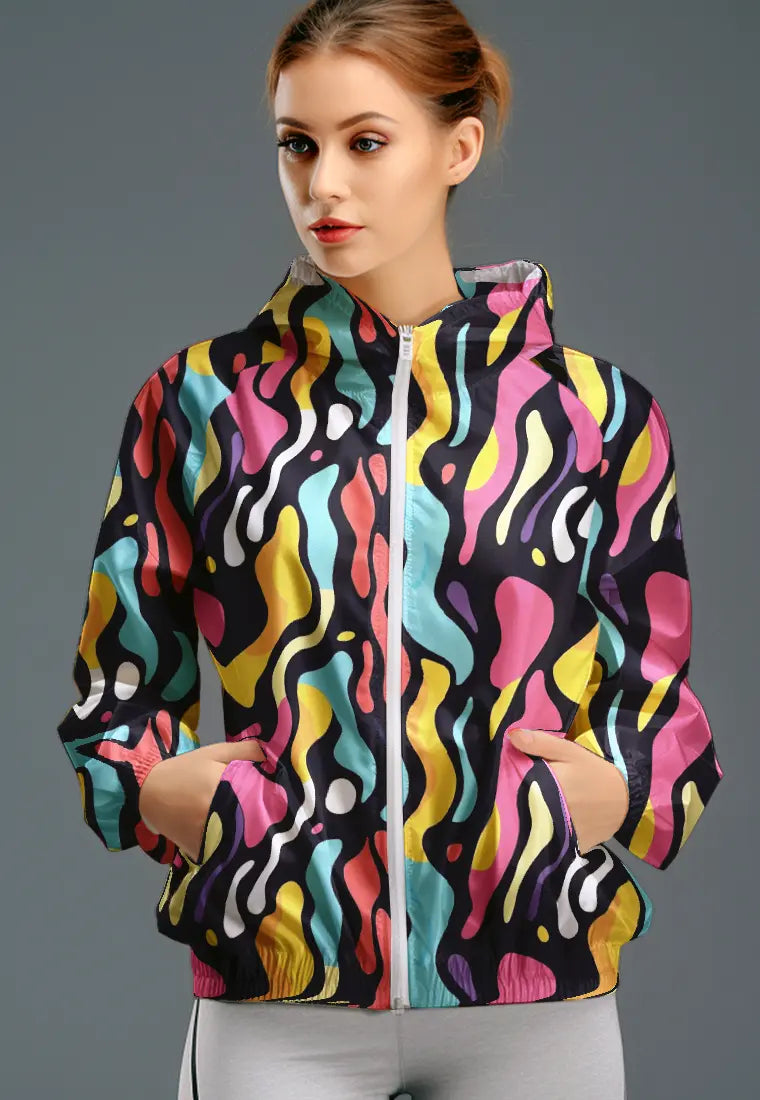 LSC83 CJK Jaket Olahraga Parasut Wanita Waterproof Motif "colorful lints" hitam