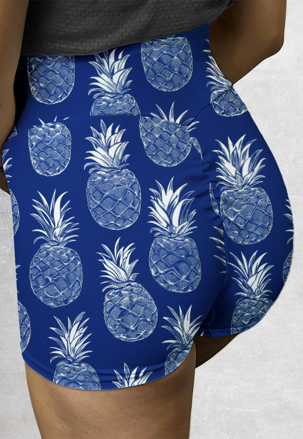 LB102 Booty Legging Gym Bermotif "blue pineapple" High Waist Wrap