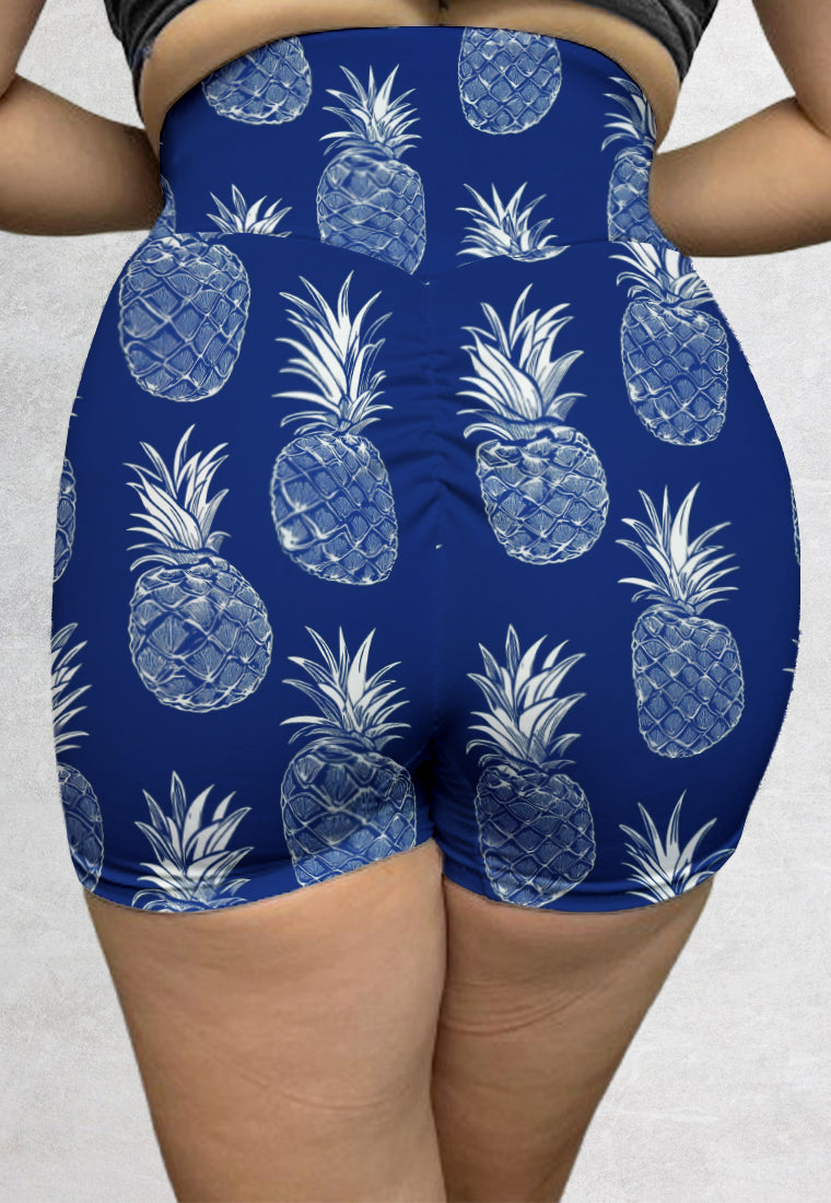 LB102 Booty Legging Gym Bermotif "blue pineapple" High Waist Wrap