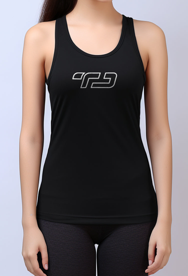 LSB64 tank top kutung wanita dri fit sleeveless gym running olahraga "td outline chest" hitam