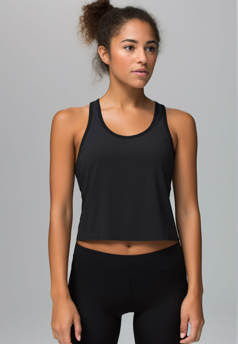 LSB90 tank top crop olahraga sport gym wanita nanoamid polos hitam