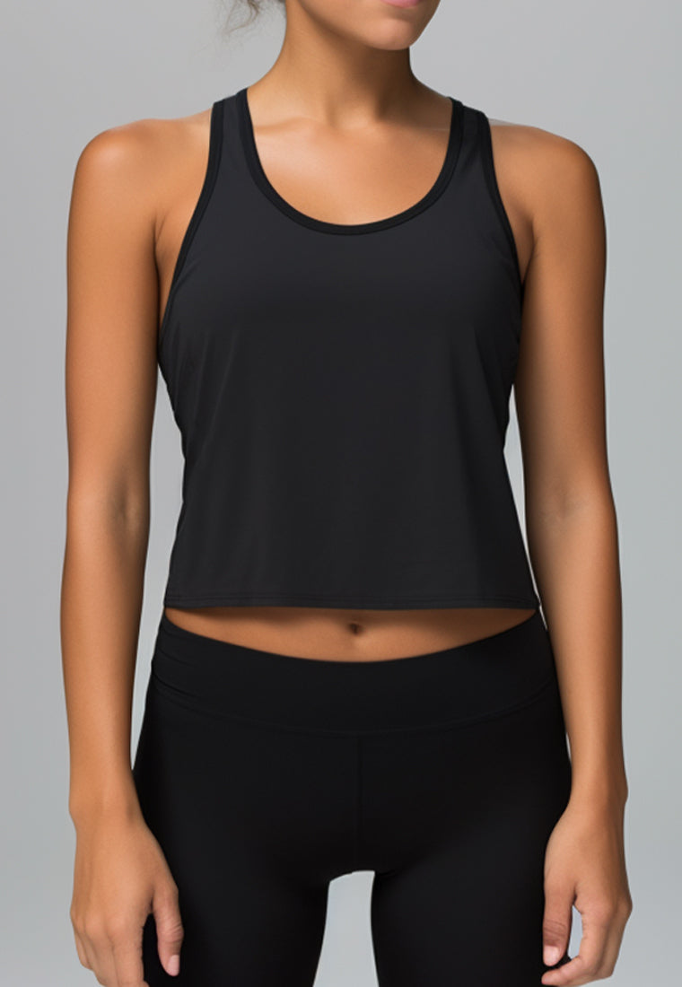 LSB90 tank top crop olahraga sport gym wanita nanoamid polos hitam