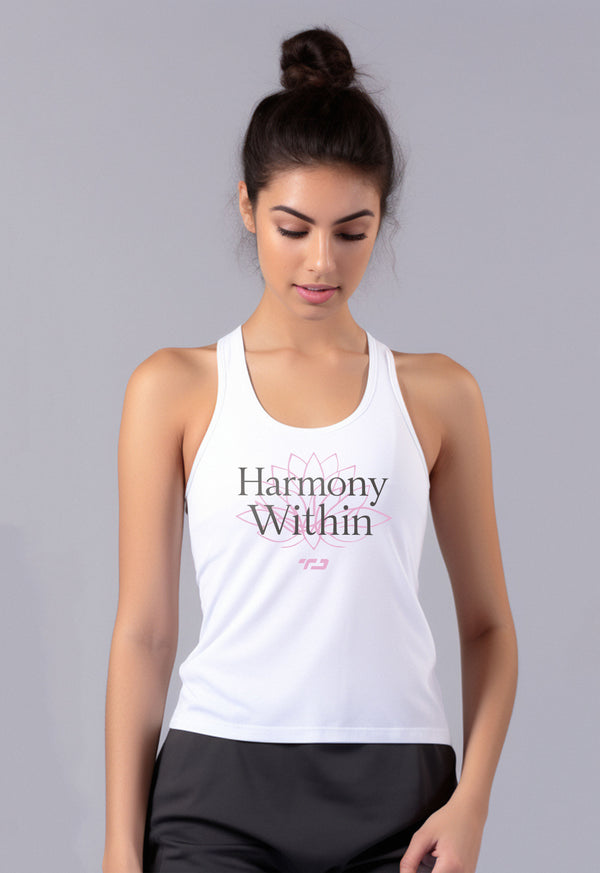 LSB94 Kaos Olahraga Yoga Tank Top "harmony within" Putih