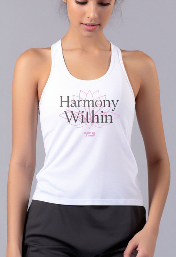 LSB94 Kaos Olahraga Yoga Tank Top "harmony within" Putih