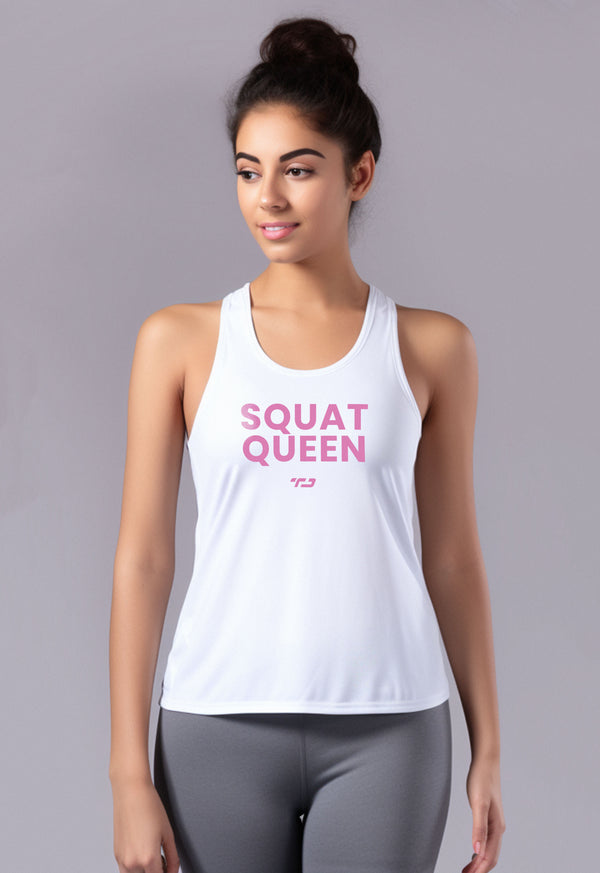 LSB95 Kaos Olahraga Gym Wanita Tanktop "squat queen" Putih