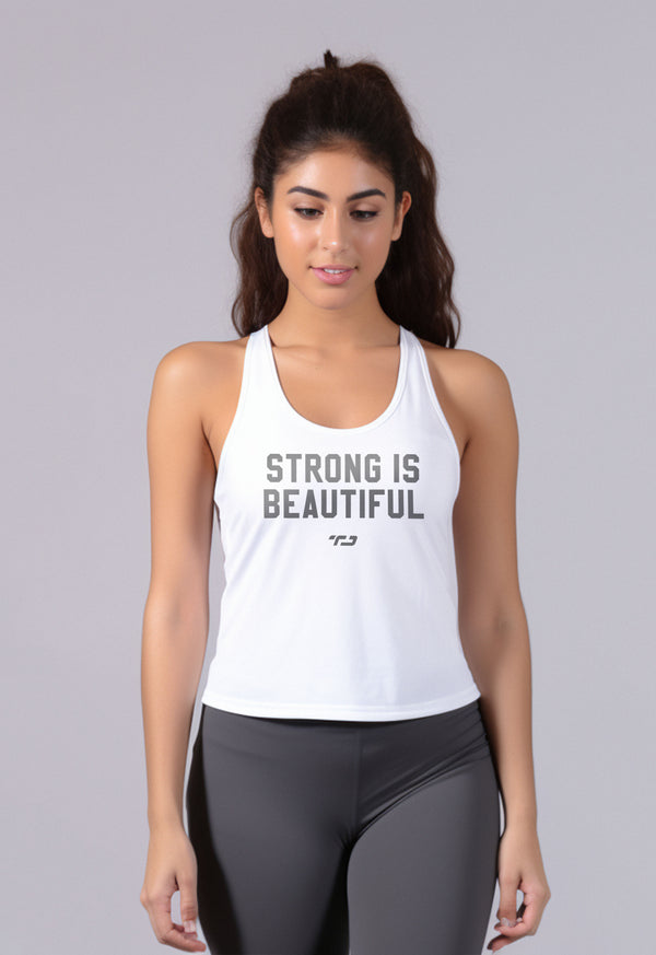 LSB96 Kaos Olahraga Gym Wanita Tanktop "strong is beautiful" Putih