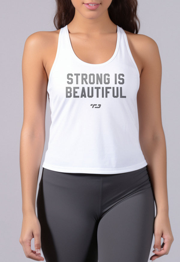 LSB96 Kaos Olahraga Gym Wanita Tanktop "strong is beautiful" Putih