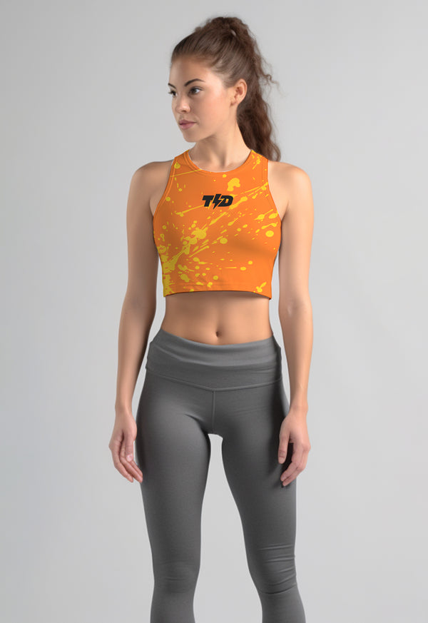 LSC16 Crop Tank Top Tee Gym Olahraga Td Bolt Crossfit ZeroOdor 4Way Stretch "orange splat" orange