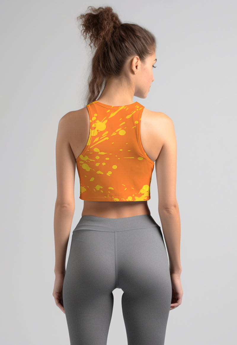 LSC16 Crop Tank Top Tee Gym Olahraga Td Bolt Crossfit ZeroOdor 4Way Stretch "orange splat" orange