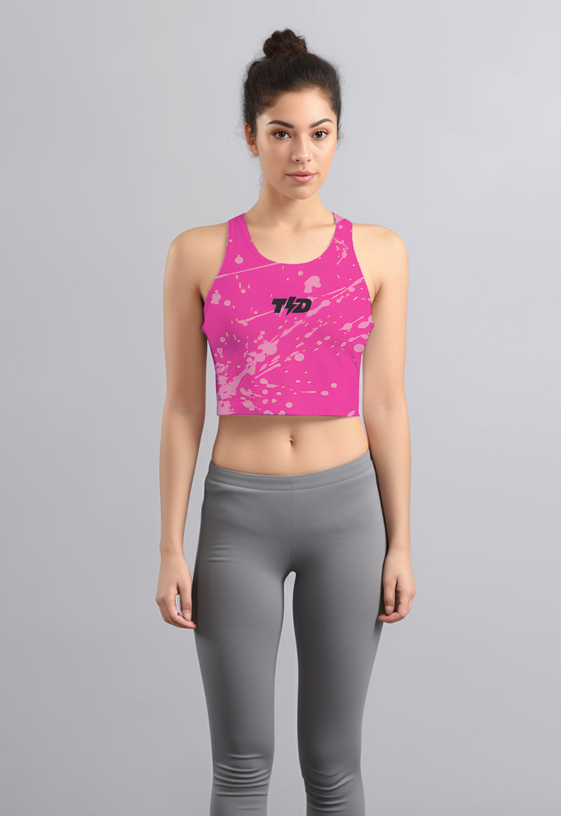 LSC17 Crop Tank Top Tee Gym Olahraga Td Bolt Crossfit ZeroOdor 4Way Stretch "pink splat" pink