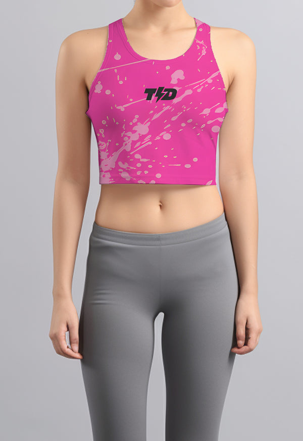 LSC17 Crop Tank Top Tee Gym Olahraga Td Bolt Crossfit ZeroOdor 4Way Stretch "pink splat" pink