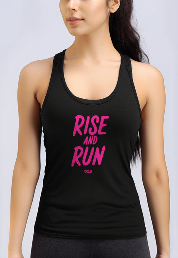 LSC19 Tank top olahraga wanita kutung sleeveless lari jogging running "rise and run" drifit hitam