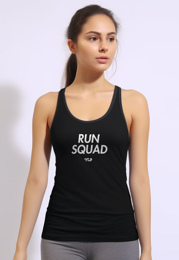 LSC20 Tank top olahraga wanita kutung sleeveless lari gym running tenis padel "run squad" drifit hitam