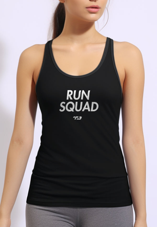 LSC20 Tank top olahraga wanita kutung sleeveless lari gym running tenis padel "run squad" drifit hitam