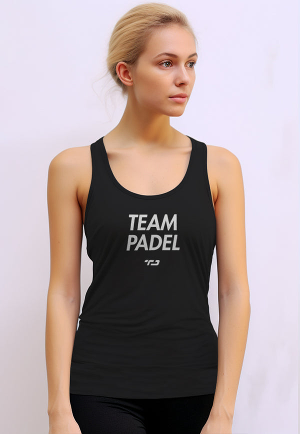 LSC21 Tank top olahraga wanita kutung sleeveless padel "team padel" drifit hitam