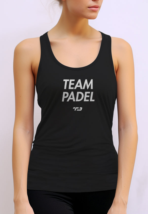 LSC21 Tank top olahraga wanita kutung sleeveless padel "team padel" drifit hitam