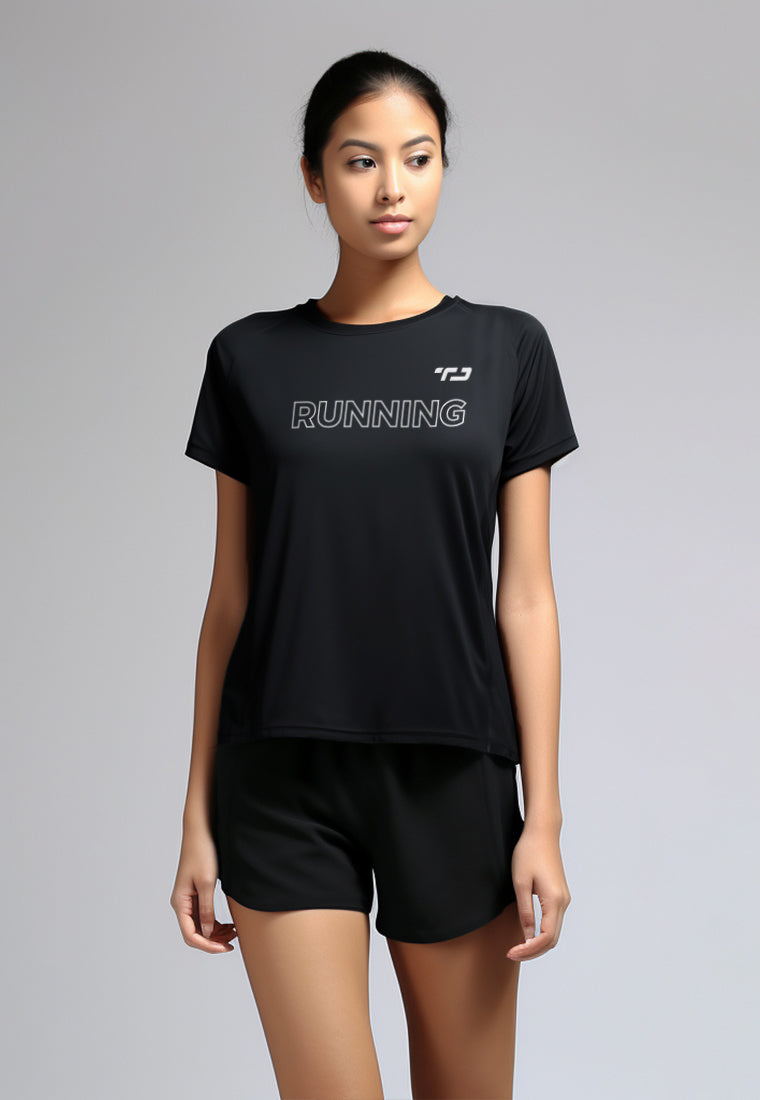 LSC23 Kaos Lari Wanita Lengan Pendek instadry "running outline" hitam