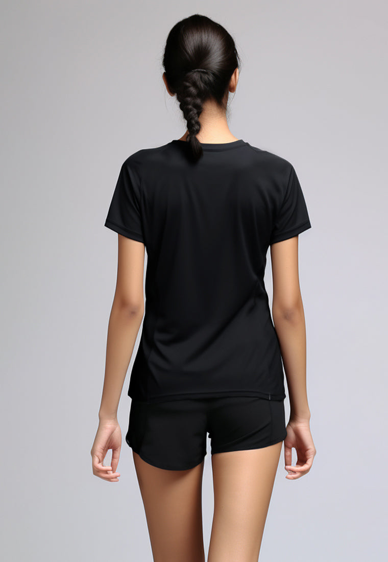 LSC23 Kaos Lari Wanita Lengan Pendek instadry "running outline" hitam