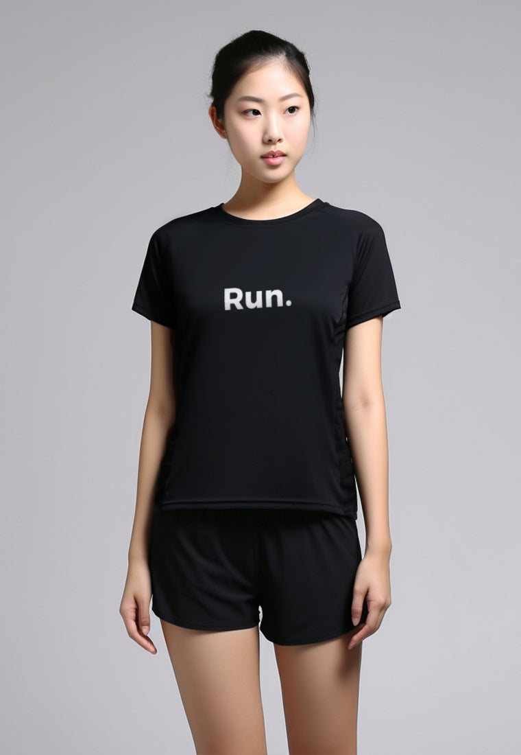 LSC25 Kaos Lari Wanita Lengan Pendek instadry "run." hitam