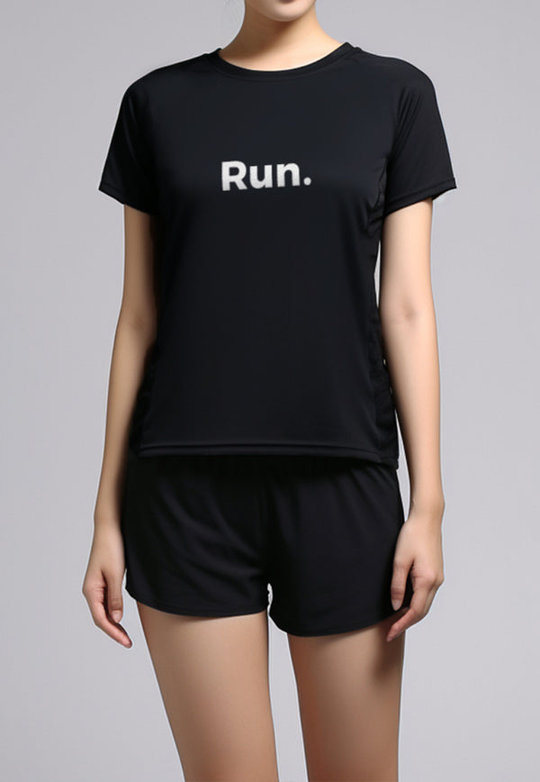 LSC25 Kaos Lari Wanita Lengan Pendek instadry "run." hitam