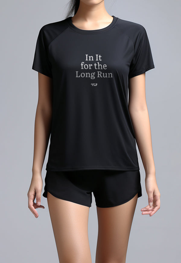 LSC26 Kaos Lari Wanita Olahraga Lengan Pendek instadry "in the long run" hitam