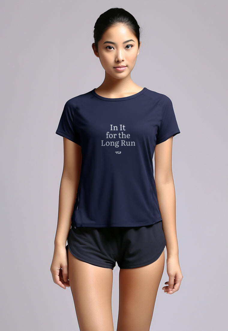 LSC28 Kaos Lari Wanita Olahraga Lengan Pendek instadry "in the long run" navy