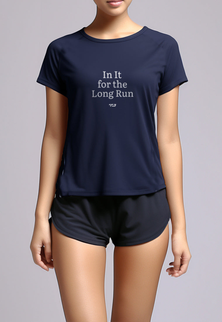 LSC28 Kaos Lari Wanita Olahraga Lengan Pendek instadry "in the long run" navy