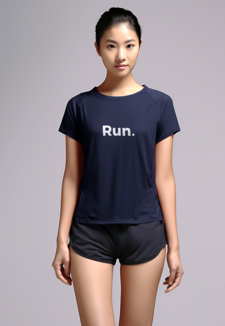 LSC30 Kaos Lari Wanita Lengan Pendek instadry "run." navy