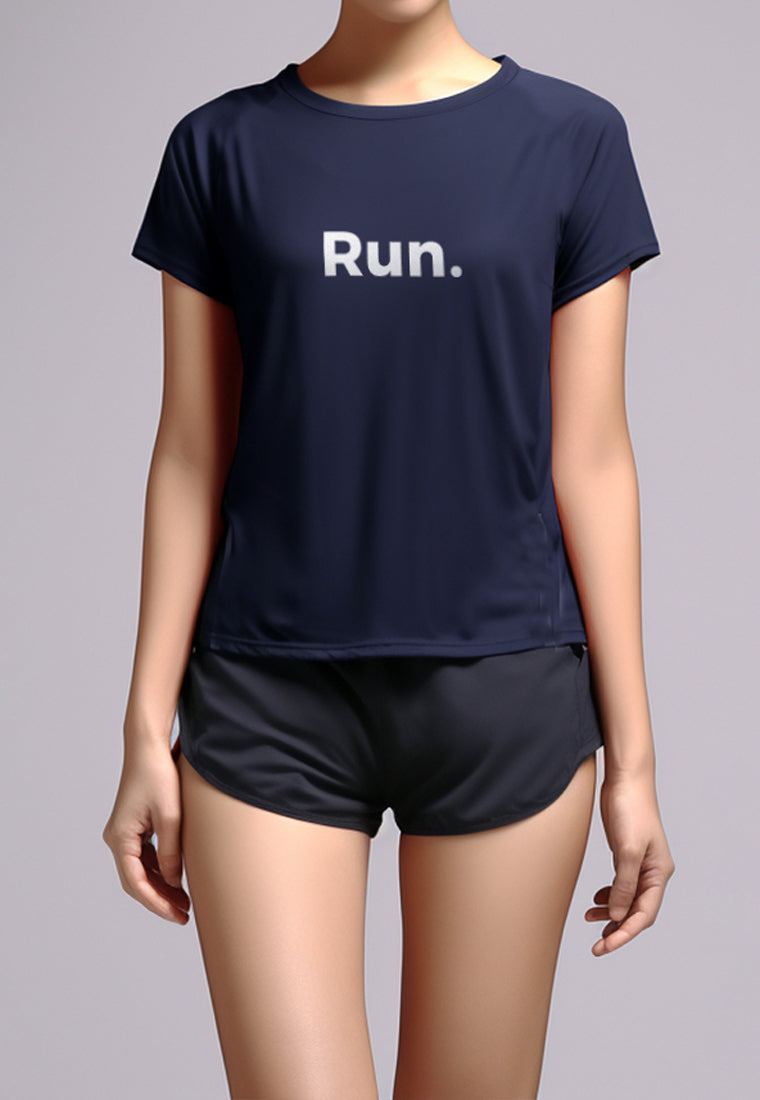 LSC30 Kaos Lari Wanita Lengan Pendek instadry "run." navy