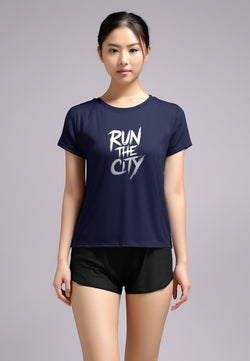 LSC31 Kaos Lari Wanita Lengan Pendek instadry "Run the City" navy