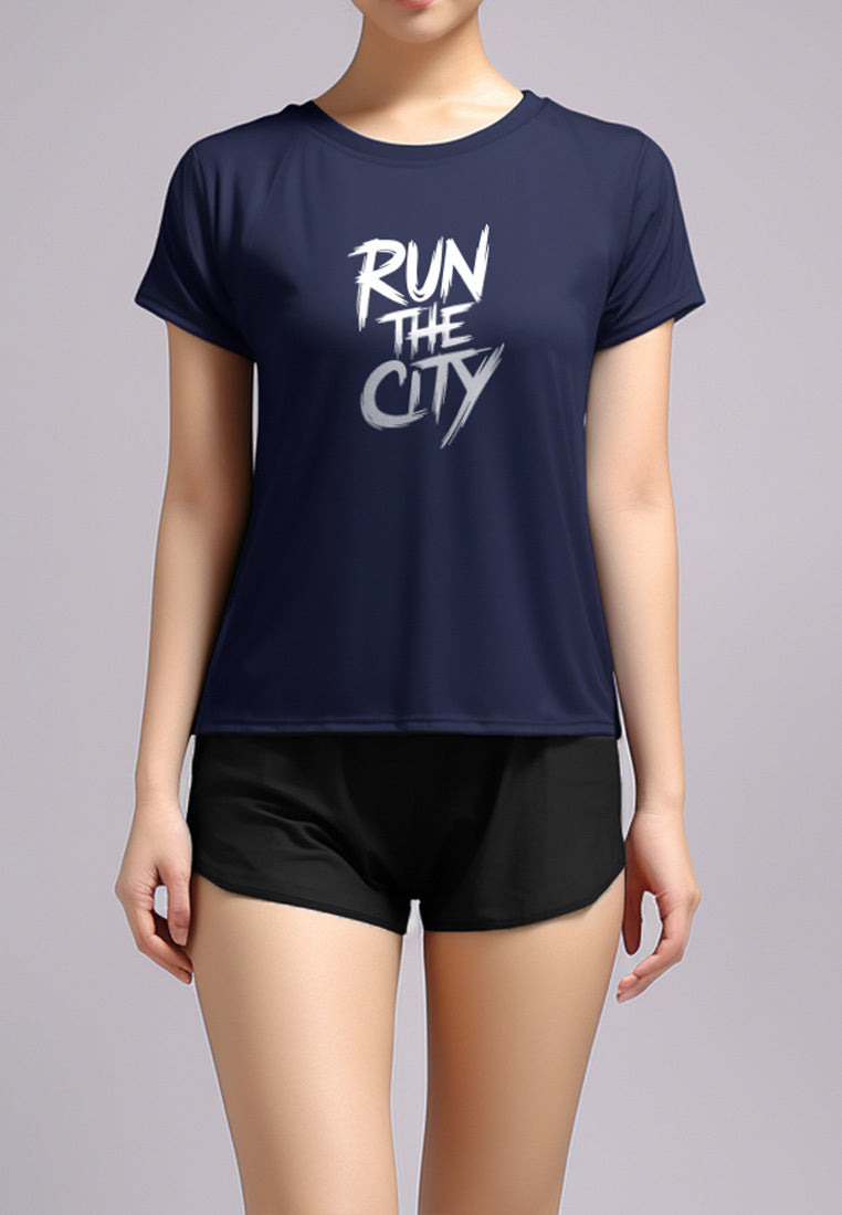 LSC31 Kaos Lari Wanita Lengan Pendek instadry "Run the City" navy