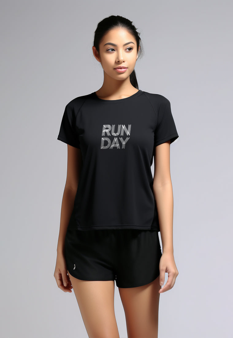 LSC32 Kaos Lari Wanita Lengan Pendek instadry "Run Day lines" hitam