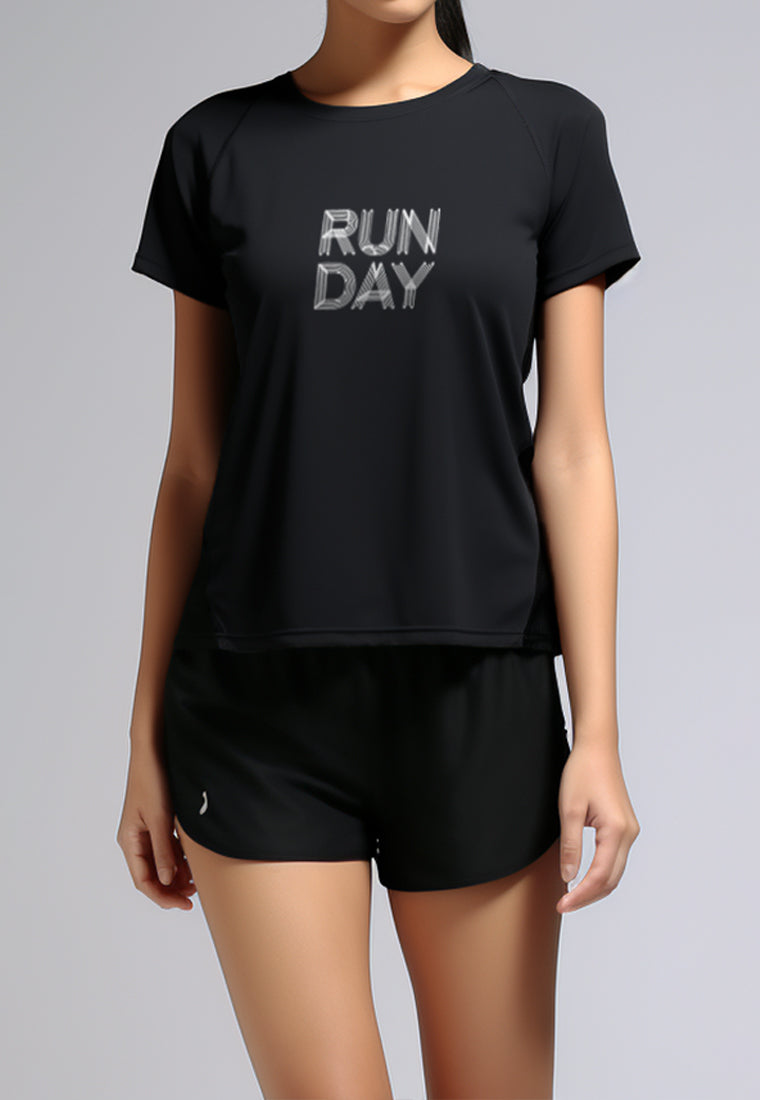 LSC32 Kaos Lari Wanita Lengan Pendek instadry "Run Day lines" hitam