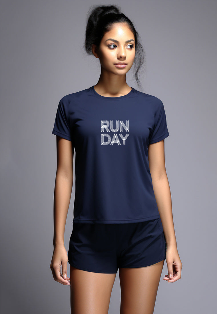 LSC33 Kaos Lari Wanita Lengan Pendek instadry "Run Day lines" navy