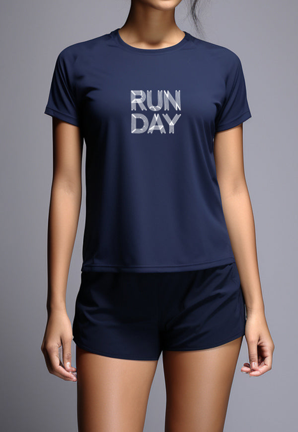 LSC33 Kaos Lari Wanita Lengan Pendek instadry "Run Day lines" navy