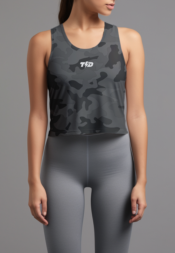 LSC51 Crop Tank Top Olahraga Camo Warna Charcoal SuperAirDry Lite