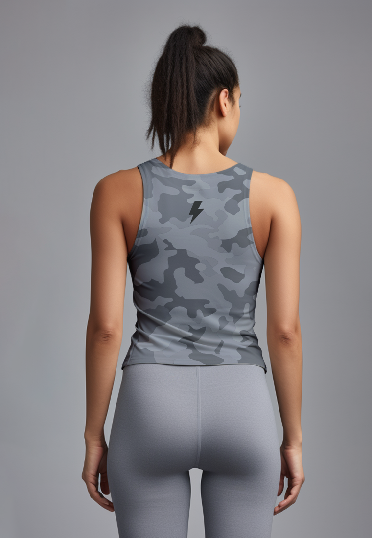 LSC52 Crop Tank Top Olahraga Gym Crossfit Td Bolt SuperDry Lite Motif Camo Silver Grey