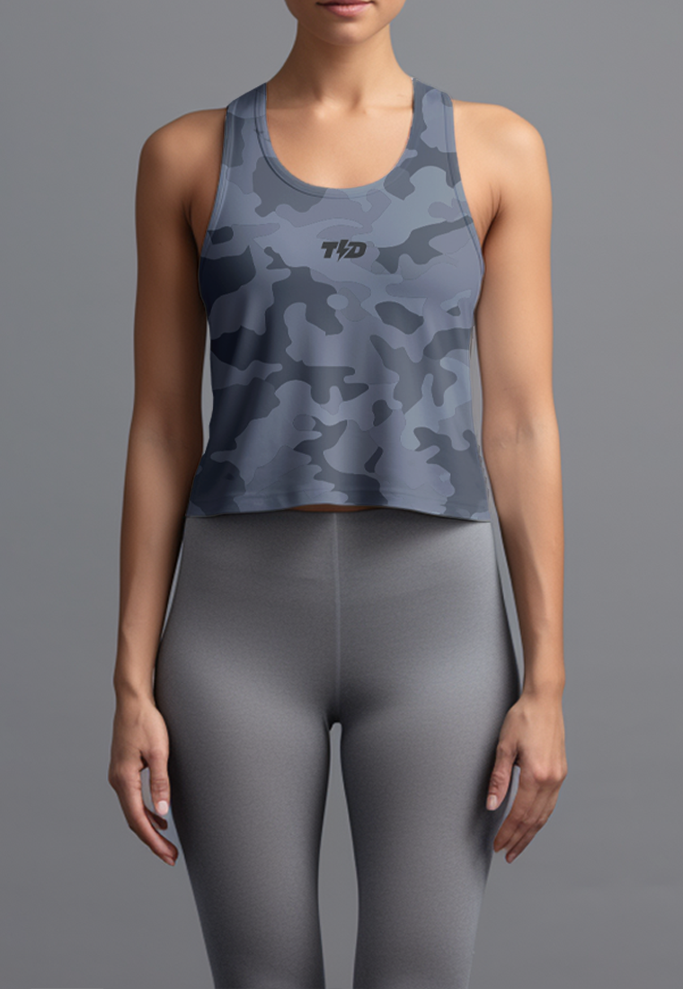 LSC53 Crop Tank Top Olahraga Gym Crossfit Td Bolt SuperDry Lite Motif Camo Iron Grey