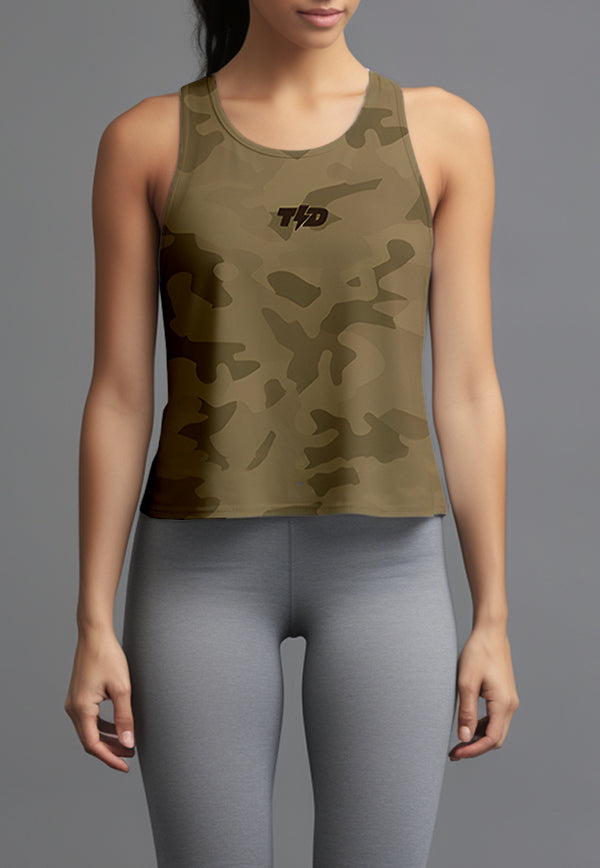 LSC58 Crop Tank Top Olahraga Camo SuperAirDry Lite Warna Mocha Mocca